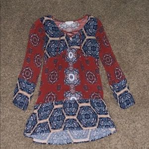 Bohemian Style Long Sleeve Lace Up Dress